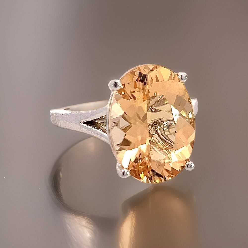 Natural Citrine Ring 6.5 14k W Gold 6.48 Cts Certified $3,950 310628